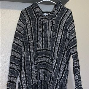 Black/gray/white striped Pancho